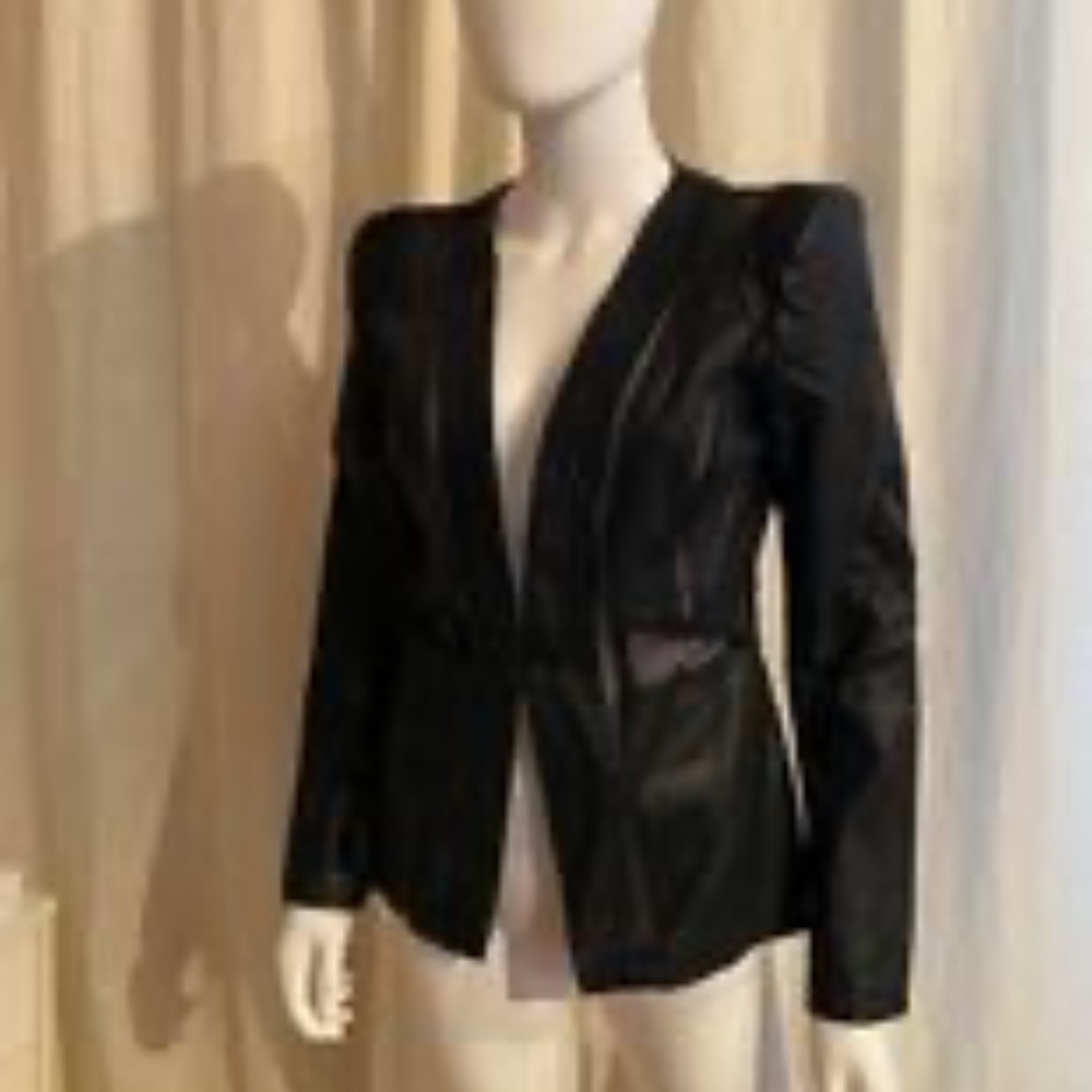 Faux leather blazer with net details